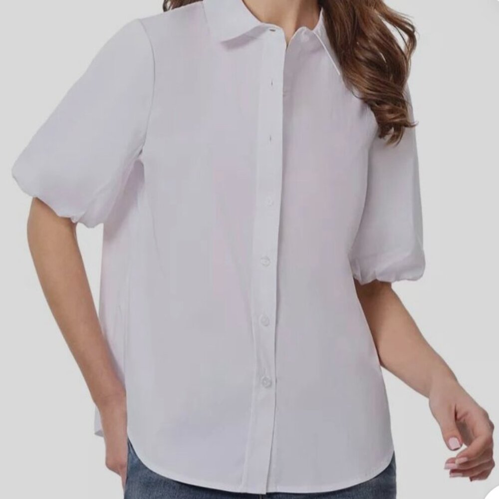 Jones New York - White Poplin Puffed Sleeve Blouse Size XL Excellent Condition